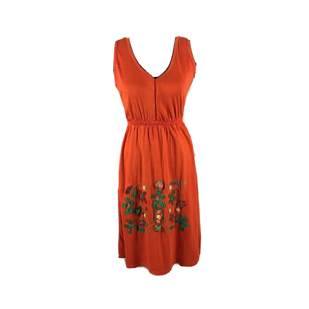 The Collection Royal‎ Dress S/M Orange Sleeveless Embroidered Cottagecore New